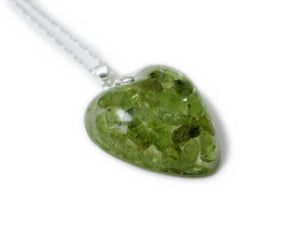 Raw Green Peridot Heart Necklace- Resin Necklace - Real Peridot Crystals - Nature - Valenwood Vixen - Ready to Ship