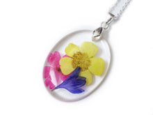 Load image into Gallery viewer, Colorful Flower Resin Necklace - Nature - Real Flowers - Nature Jewelry - Verbena, Daisy- Valenwood Vixen - Ready to Ship
