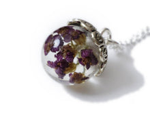 Load image into Gallery viewer, Dark Purple Wildflower Orb -- Resin Flower Pendant - Resin Orb Sphere - 14mm Orb - Preserved Flowers - ValenwoodVixen - Ready to Ship
