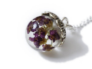Dark Purple Wildflower Orb -- Resin Flower Pendant - Resin Orb Sphere - 14mm Orb - Preserved Flowers - ValenwoodVixen - Ready to Ship