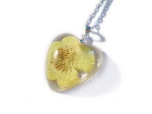 Load image into Gallery viewer, Yellow Buttercup Heart Necklace- Resin Necklace - Real Dried Flower - Nature Jewelry - Valenwood Vixen - Ready to Ship
