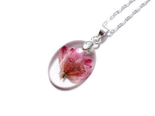 Load image into Gallery viewer, Real Pressed Flower Necklace - PInk Delphinium Flower - Resin Flower Necklace -Flower Pendant - Botanical Jewelry - Preserved Flower
