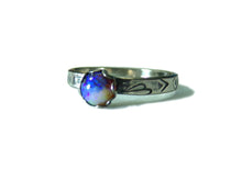 Load image into Gallery viewer, Hand Stamped Sterling Opal Ring - sz 6.75- Blue- -Stacking RIng -  sterling silver- Opal Jewelry - ValenwoodVixen - Ready to Ship
