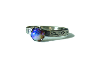 Hand Stamped Sterling Opal Ring - sz 6.75- Blue- -Stacking RIng -  sterling silver- Opal Jewelry - ValenwoodVixen - Ready to Ship