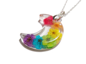 Rainbow Flower Crescent Moon - Rainbow BLossoms- Celestial Jewelry- Luna - ROYGBIV - Pride -  ValenwoodVixen - Ready to Ship