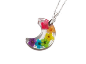Rainbow Flower Crescent Moon - Rainbow BLossoms- Celestial Jewelry- Luna - ROYGBIV - Pride -  ValenwoodVixen - Ready to Ship