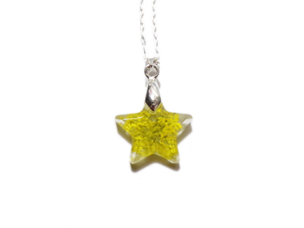 Star Flower - Queen Annes Lace Blossom- Celestial Jewelry- Luna - Yellow - ValenwoodVixen - Ready to Ship