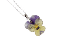 Load image into Gallery viewer, Pressed Viola 2 - Flower Necklace - Violet Viola Tricolor - Real Flower - Nature Gift - Preserved Flower - ValenwoodVixen
