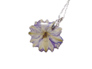Pressed Larkspur Perwinkle and White Flower Necklace - Larkspur Delphinium - Real Flower - Nature Gift - Preserved Flower - ValenwoodVixen