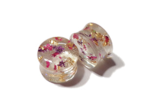 Blossoming Ear Plugs - Ear Tunnels - Choose your size - Handmade Body Jewelry - Flowers - Gold Flake -  ValenwoodVixen - Ready to Ship