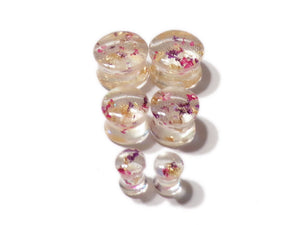 Blossoming Ear Plugs - Ear Tunnels - Choose your size - Handmade Body Jewelry - Flowers - Gold Flake -  ValenwoodVixen - Ready to Ship