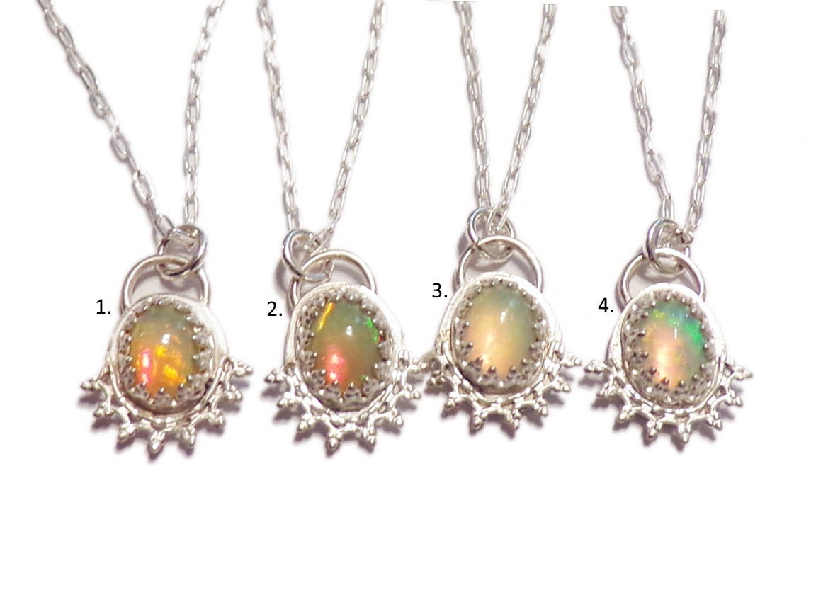 Eight Petaled Lotus Opal Necklace - Sterling - Ethiopian Welo Opal - Delicate Necklace - Opals - Handmade - silversmithed - ValenwoodVixen