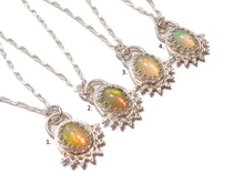 Load image into Gallery viewer, Eight Petaled Lotus Opal Necklace - Sterling - Ethiopian Welo Opal - Delicate Necklace - Opals - Handmade - silversmithed - ValenwoodVixen
