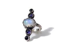 Load image into Gallery viewer, Sorceress Ring 5 - sz 6 - Moonstone, Iolite, Onyx - Statement Navette Ring - Handmade - Sterling Silver-  ValenwoodVixen - Ready to Ship
