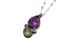 Load image into Gallery viewer, Peaceful Protection Pendant - Amethyst and Prehnite with Opals - Handmade - silversmithed - Ready to Ship - ValenwoodVixen
