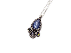 Vision Pendant - Kyanite and Iolite with Opals - Handmade - silversmithed - Ready to Ship - ValenwoodVixen
