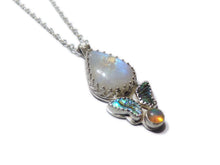 Load image into Gallery viewer, Starlight Butterfly - Rainbow Moonstone and Opal with abalone butterfly - Handmade - silversmithed - ValenwoodVixen
