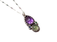 Load image into Gallery viewer, Peaceful Protection Pendant - Amethyst and Prehnite with Opals - Handmade - silversmithed - Ready to Ship - ValenwoodVixen
