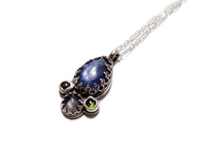 Vision Pendant - Kyanite and Iolite with Opals - Handmade - silversmithed - Ready to Ship - ValenwoodVixen