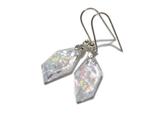 Load image into Gallery viewer, Faceted Crushed Opal Earrings - Modern Earrings - crushed opal in clear resin - Ready to Ship - ValenwoodVixen
