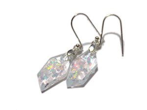 Faceted Crushed Opal Earrings - Modern Earrings - crushed opal in clear resin - Ready to Ship - ValenwoodVixen