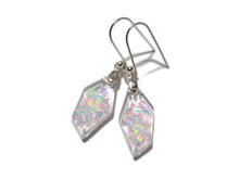 Load image into Gallery viewer, Faceted Crushed Opal Earrings - Modern Earrings - crushed opal in clear resin - Ready to Ship - ValenwoodVixen

