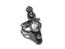 Load image into Gallery viewer, Celestial Phases Ring - Rosecut Quartz and Opals - sz 6.5 - Handmade - Sterling Silver- Quartz and  Opal - ValenwoodVixen - Ready to Ship
