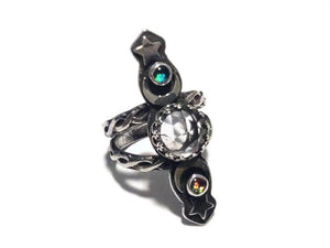 Celestial Phases Ring - Rosecut Quartz and Opals - sz 6.5 - Handmade - Sterling Silver- Quartz and  Opal - ValenwoodVixen - Ready to Ship