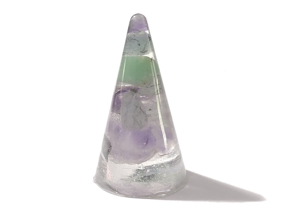 Resin Ring Cone - Smooth #1- Mixed Gemstones- Crystal Ring Holder - Jewelry Display -  ValenwoodVixen - Ready to Ship