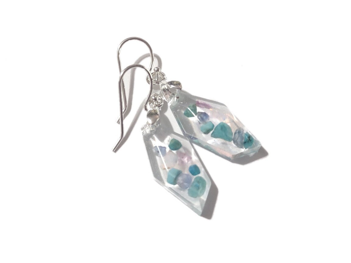 Mixed Gemstone Earrings #3 - Modern Earrings - Mixed crystal gemstones in resin - Ready to Ship - ValenwoodVixen
