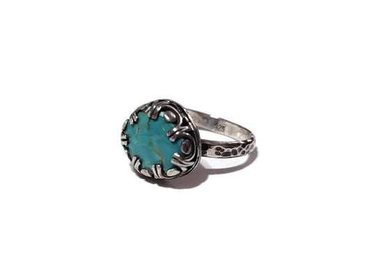 Campitos Turquoise Ring- size 8.5 - Turquoise and sterling silver handcrafted ring- Statement Ring - Turquoise Jewelry - ValenwoodVixen