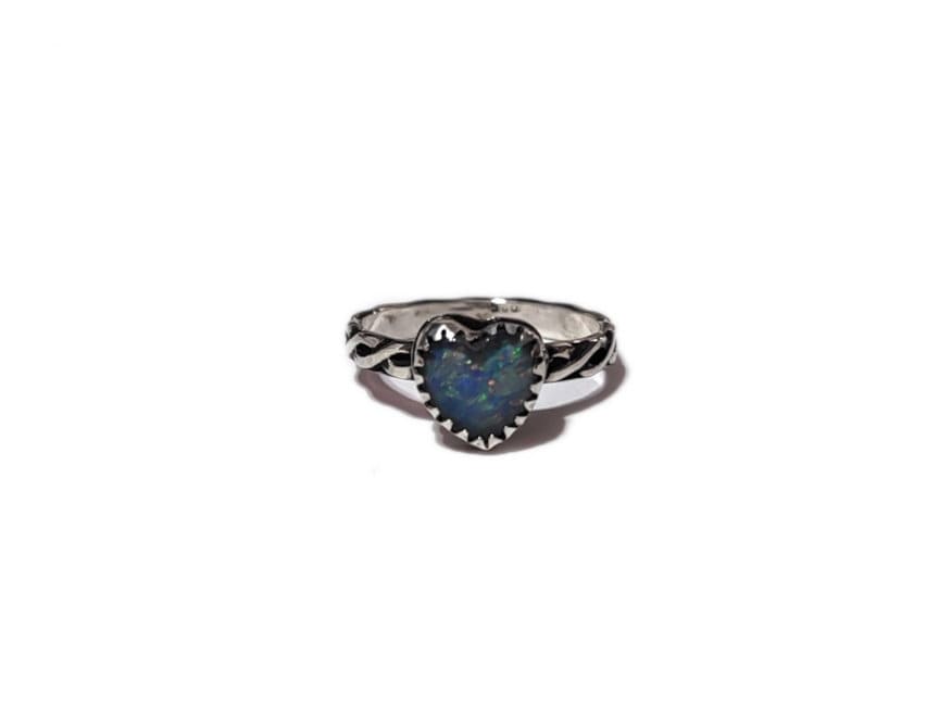 Opal Heart Ring- size 7  - Opal triplet & sterling silver handcrafted ring- Opal Jewelry - ValenwoodVixen - Ready to Ship