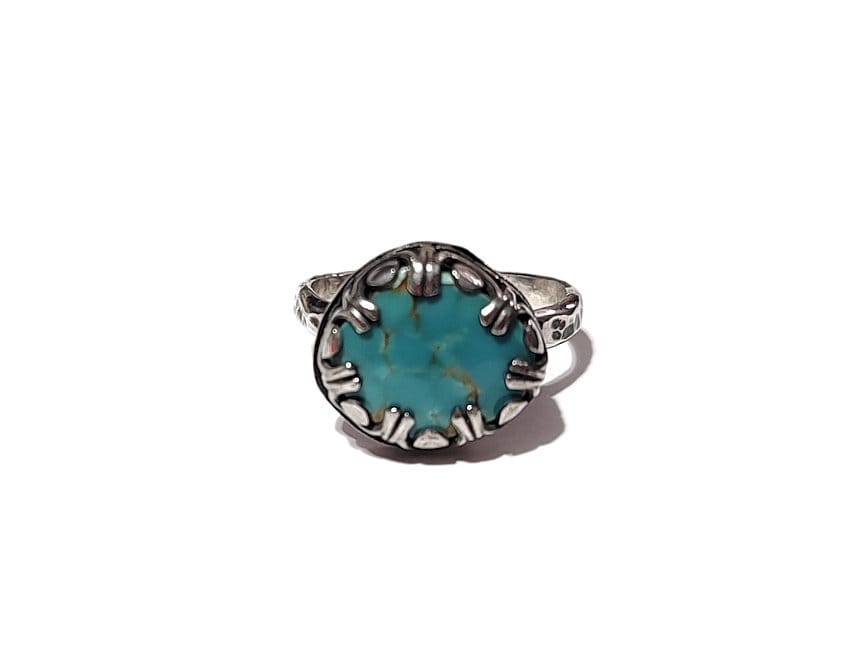 Campitos Turquoise Ring- size 8.5 - Turquoise and sterling silver handcrafted ring- Statement Ring - Turquoise Jewelry - ValenwoodVixen